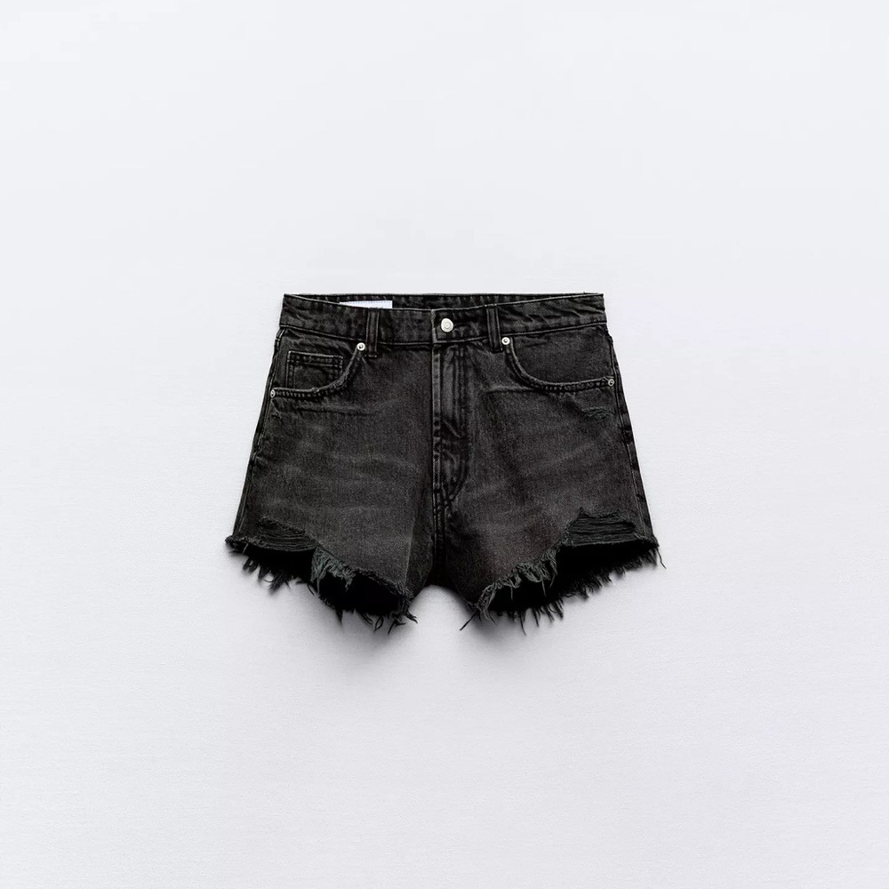 Zara High Waist Ripped Denim TRF Shorts